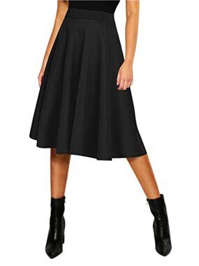 Urban CoCo Womens Basic Elastic Waist A-line Solid Flared Midi Skirt